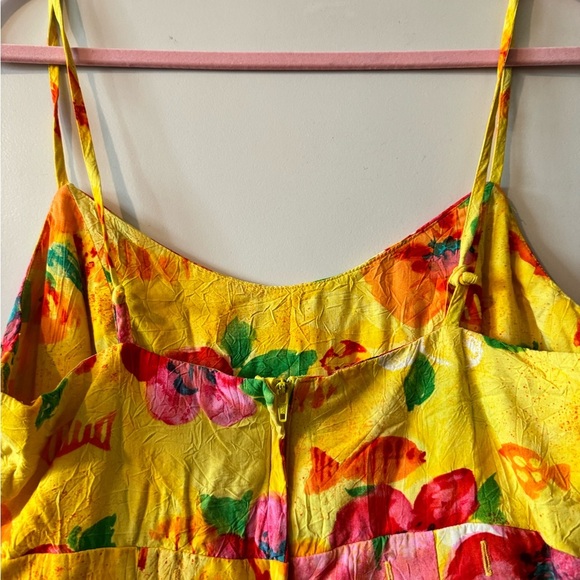 Vintage 90s Jam's World Floral Fish Mini Dress Size Large EUC Yellow - Picture 5 of 5